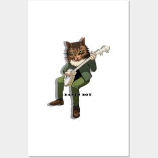 Banjo Boy Cat - With Text - Small Print Version Posters and Art